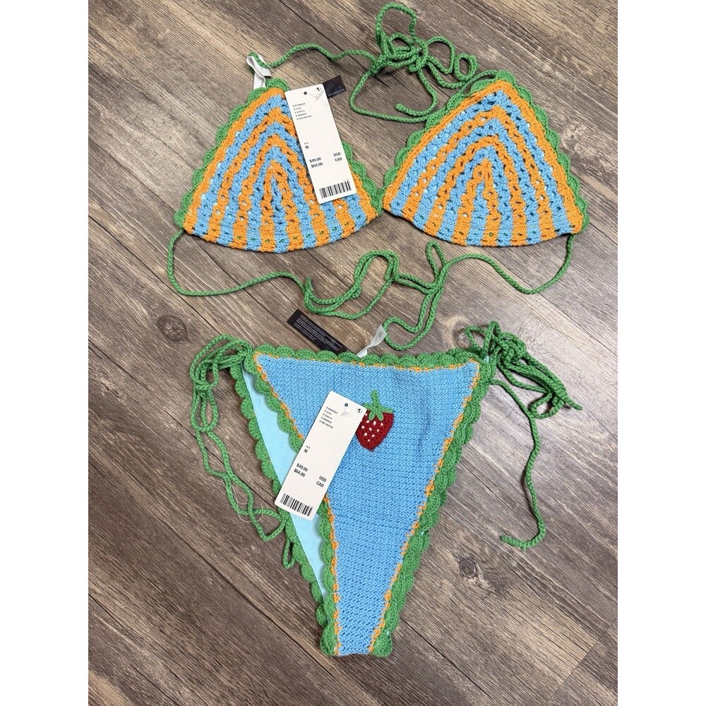 NWT Urban Outfitters Strawberry Crochet Bikini Set M Boho Y2K Festival Swim